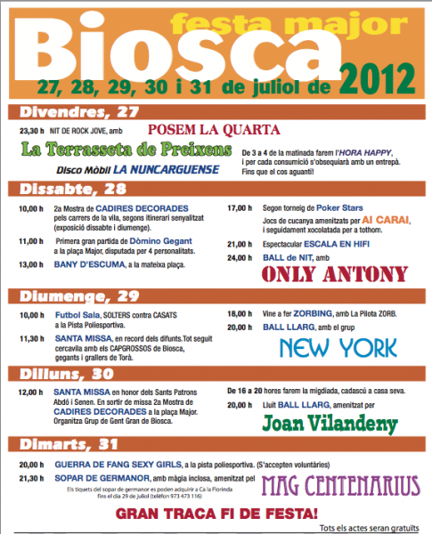 Programa festa major biosca 2012