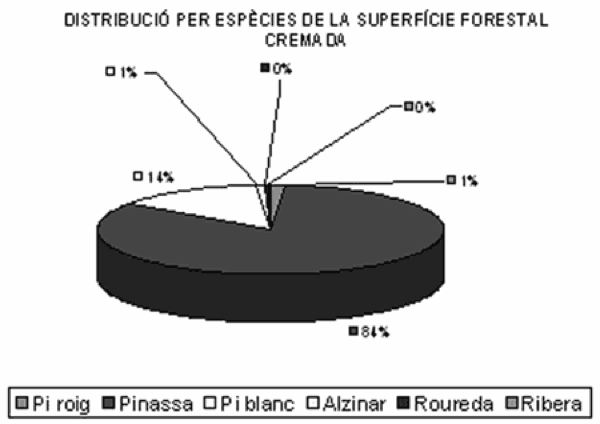 14 de Juliol de 2010 Taula distribució per espeècies superfí­cie cremada  - 