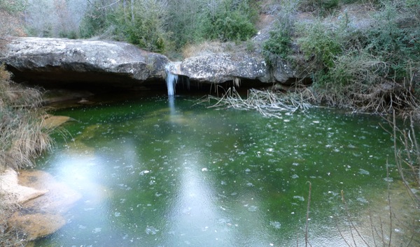 20 de Desembre de 2009 Riu llanera. A l'hivern el riu es glaça, com es pot veure al gorg de l'Olla.  Llanera -  Xavier Sunyer