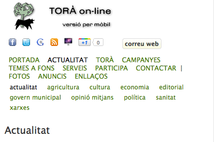 Versió per a mòbils, detall de la navegació