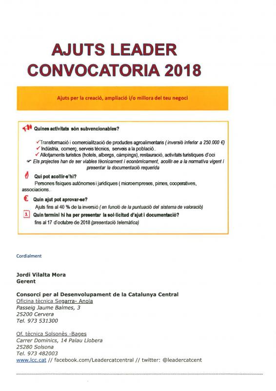 Convocatòria d'ajuts Leader 2018