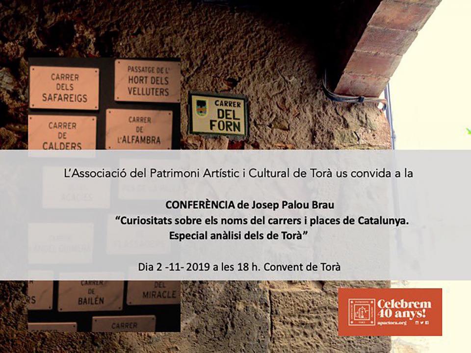 Conferència 'Curiositats sobre els noms de carrers i places de Catalunya. Especial anàlisi dels de Torà'
