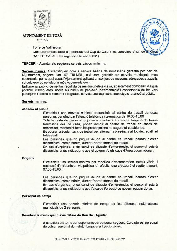 Ampliació de les mesures extraordinàries a adoptar en el municipi de Torà en relació amb el coronavirus - Torà Ampliació de les mesures extraordinàries a adoptar en el municipi de Torà en relació amb el coronavirus - Torà