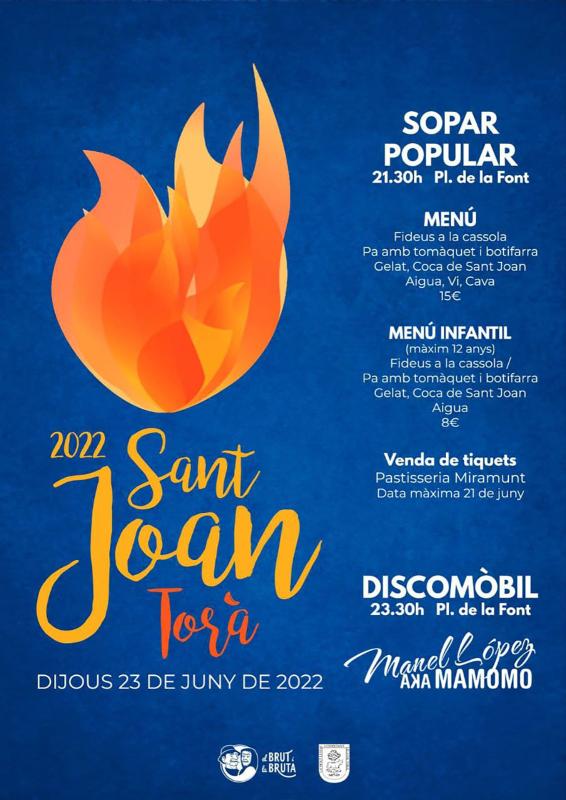 cartell Revetlla de Sant Joan 2022 a Torà