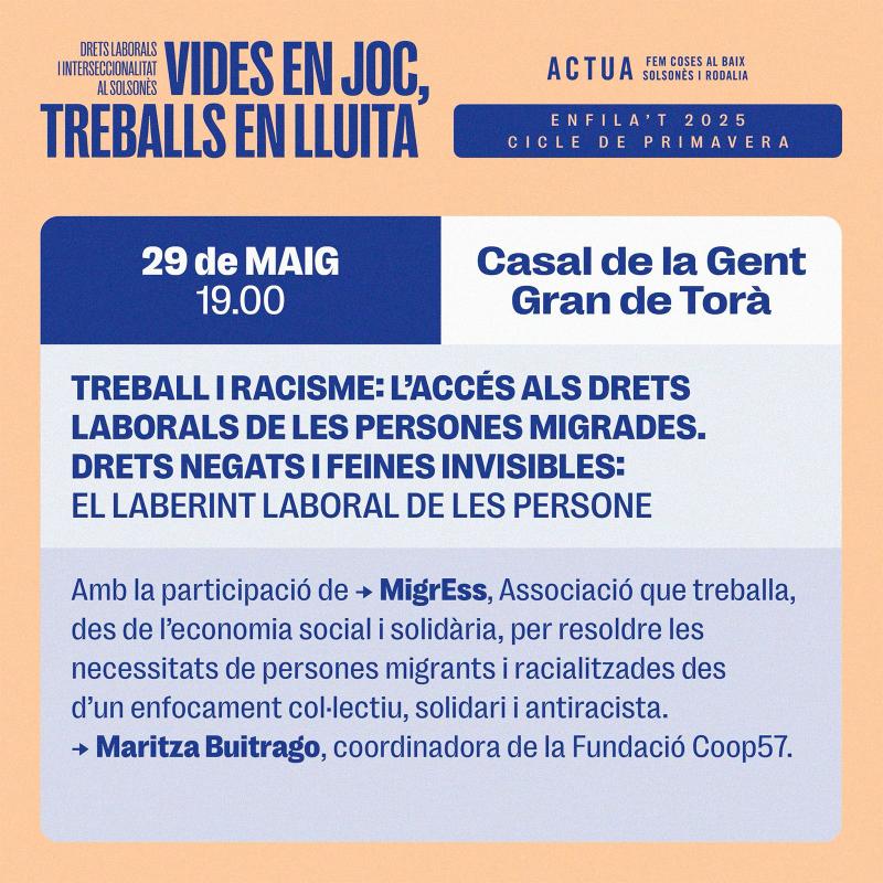 cartell La situació laboral de persones migrades o racialitzades: Informació eines per la millora dels drets laborals cartell La situació laboral de persones migrades o racialitzades: Informació eines per la millora dels drets laborals