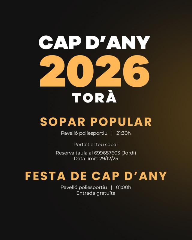 cartell Festa de Cap d'Any a Torà 2026