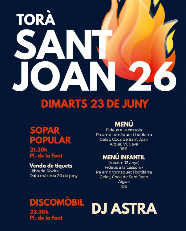 cartell Revetlla de Sant Joan 2026 a Torà cartell Revetlla de Sant Joan 2026 a Torà