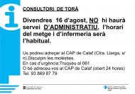 Divendres  16 d’agost, no  hi haurà servei d'administratiu al consultori