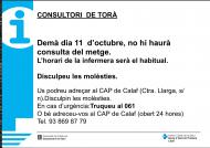 Divendres 11 d’octubre, no hi haurà consulta del metge