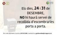 Els dies 24 i 31 de desembre no hi haurà servei de recollida d’escombraries