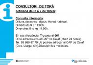 Horaris del consultori mèdic la setmana del 3 al 7 de febrer