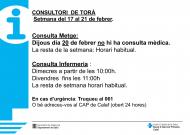 Horaris del consultori mèdic la setmana del 17 al 21 de febrer