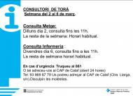 Horaris del consultori mèdic la setmana del 2 al 6 de març
