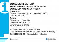 Horaris del consultori mèdic la setmana del 8 al 12 de febrer