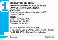 Horaris del consultori mèdic la setmana del 15 al 19 de febrer