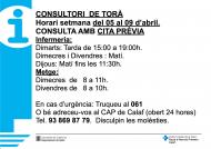 Horaris del consultori mèdic la setmana del 5 al 9 d’abril