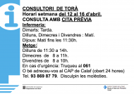 Horaris del consultori mèdic la setmana del 12 al 16 d’abril