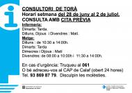 Horaris del consultori mèdic la setmana del 28 de juny al 2 de juliol