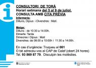 Horaris del consultori mèdic la setmana del 5 al 9 de juliol