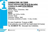 Horaris del consultori mèdic la setmana del 19 al 23 de juliol