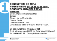 Horaris del consultori mèdic la setmana del 26 al 30 de juliol