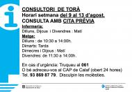 Horaris del consultori mèdic la setmana del 9 al 13 d’agost