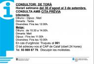 Horaris del consultori mèdic la setmana del 30 d’agost al 3 de setembre