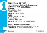 Horaris del consultori mèdic la setmana del 6 al 10 de setembre