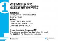 Horaris del consultori mèdic la setmana del 4 al 8  d’octubre