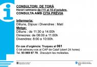 Horaris del consultori mèdic la setmana de l’11 al 15 d’octubre