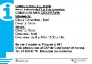 Horaris del consultori mèdic la setmana de l’1 al 5 de novembre