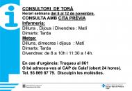 Horaris del consultori mèdic la setmana del 8 al 12 de novembre