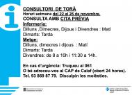 Horaris del consultori mèdic la setmana del 22 al 26 de novembre
