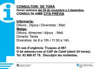 Horaris del consultori mèdic la setmana del 29 de novembre a 3 desembre