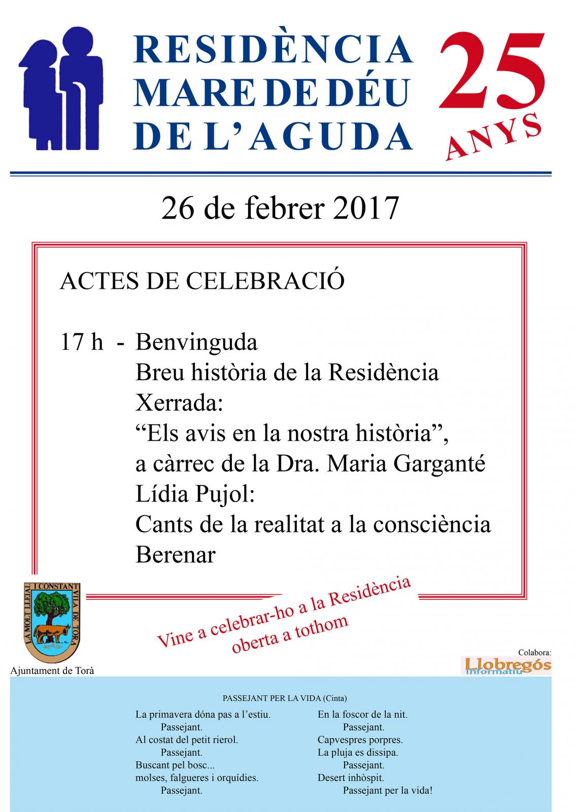 cartell 25è aniversari de la Residència Mare de Déu de l'Aguda