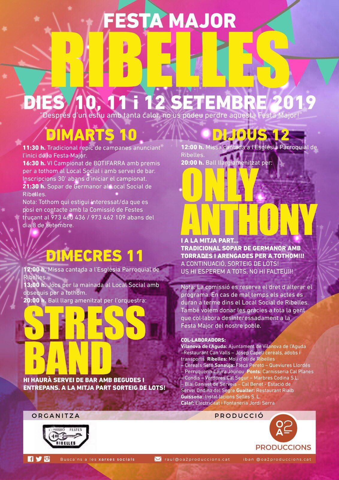 cartell Festa Major de Ribelles 2019