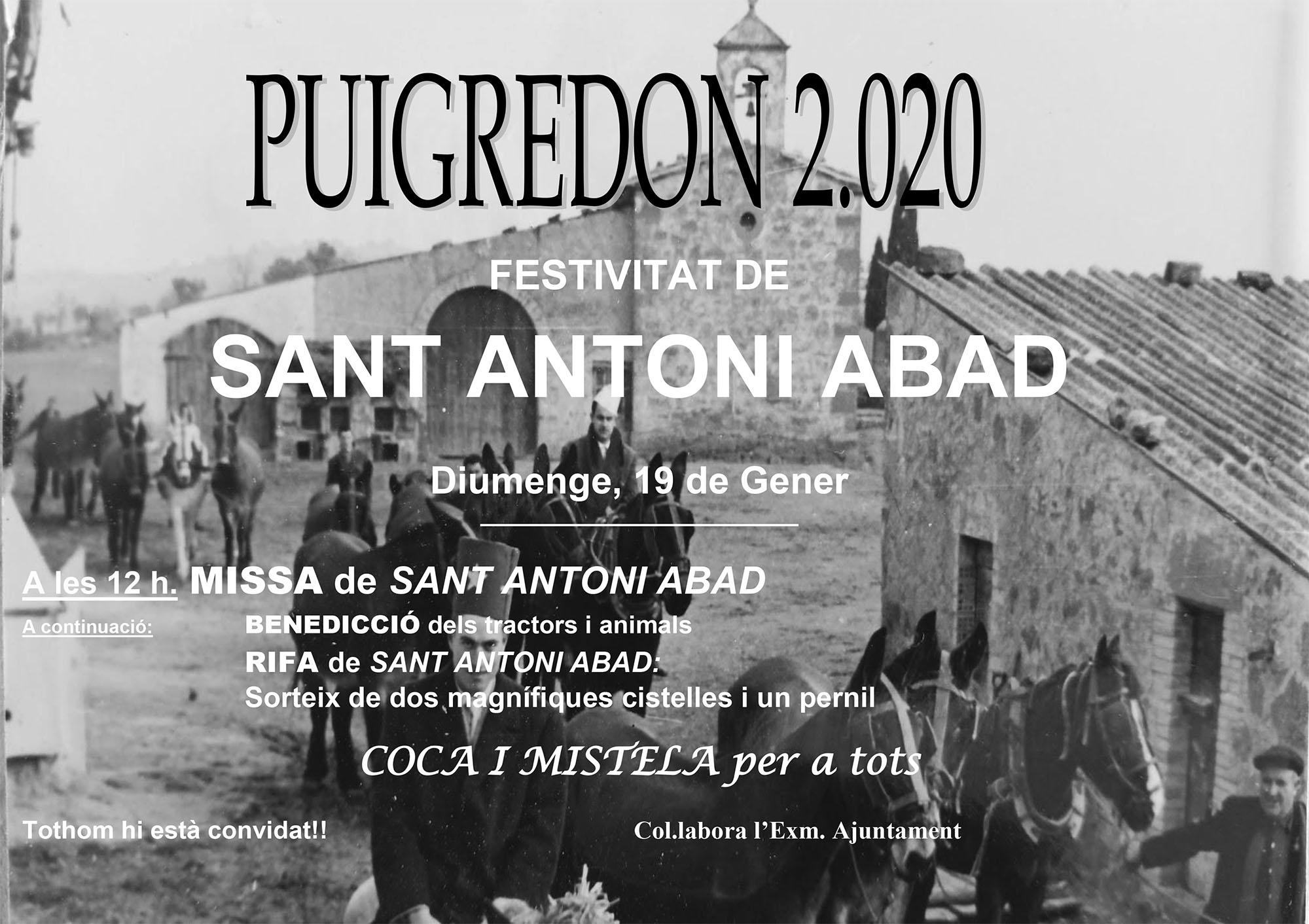 cartell Festa de Sant Antoni Abat 2020 a Puigredon