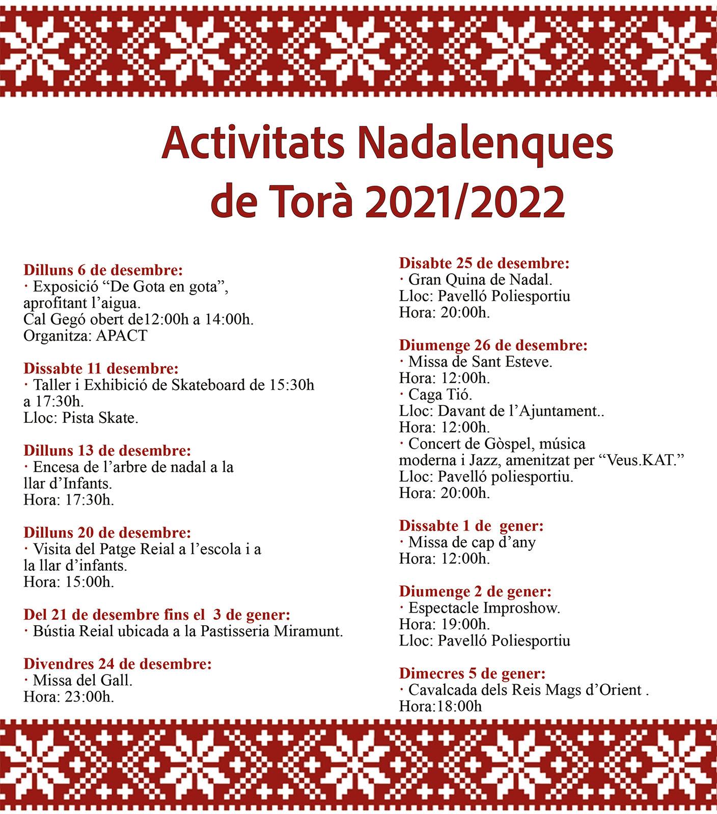 cartell Activitats Nadalenques de Torà 2021/2022