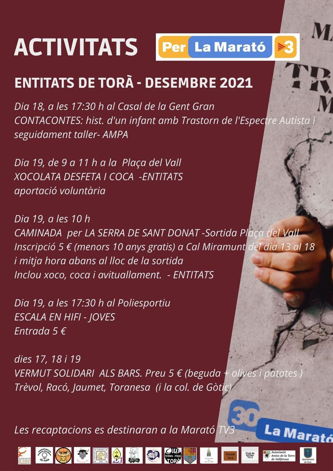 cartell Activitats a Torà per la Marató de TV3  2021