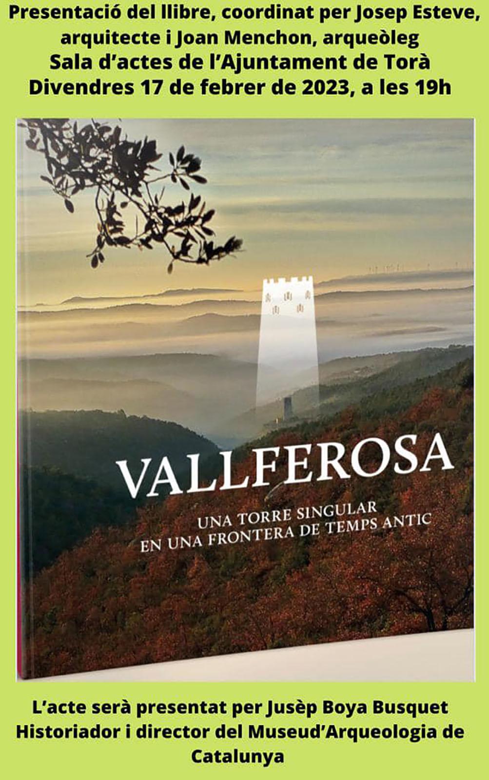 cartell Presentació del llibre 'Vallferosa, una torre singular en una frontera de temps antic'