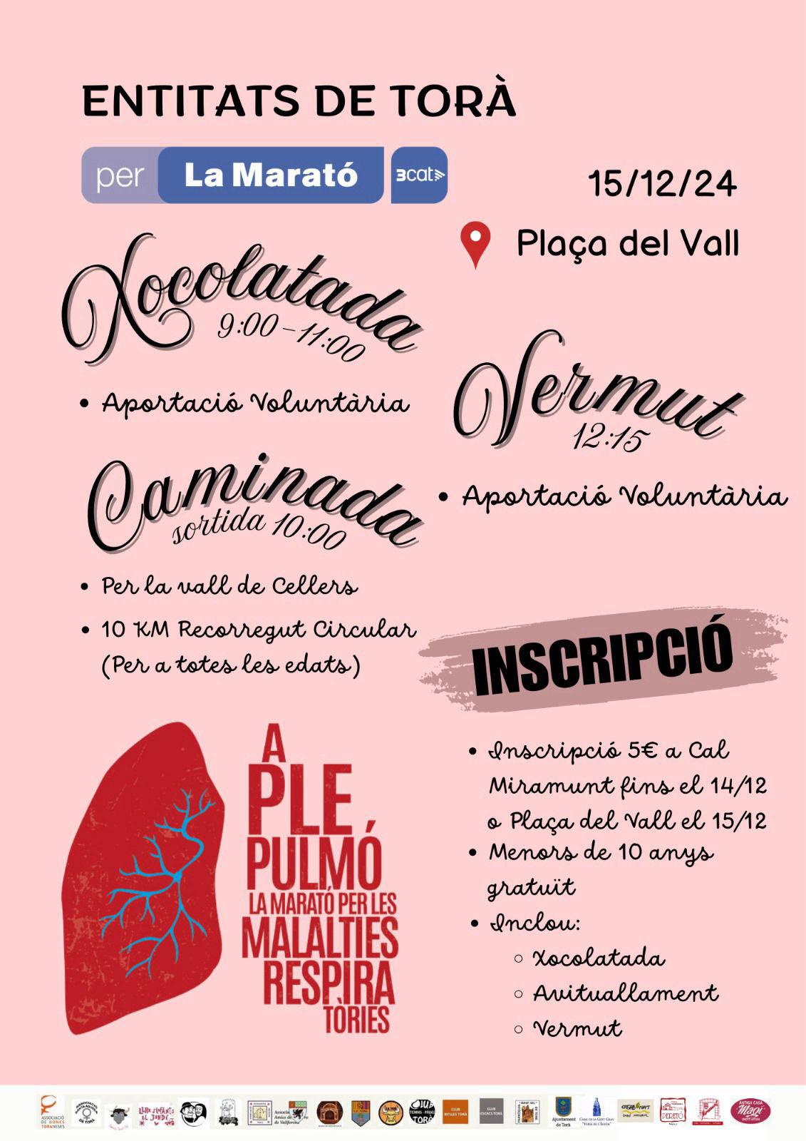 cartell Activitats a Torà per la Marató de TV3 2024 cartell Activitats a Torà per la Marató de TV3 2024